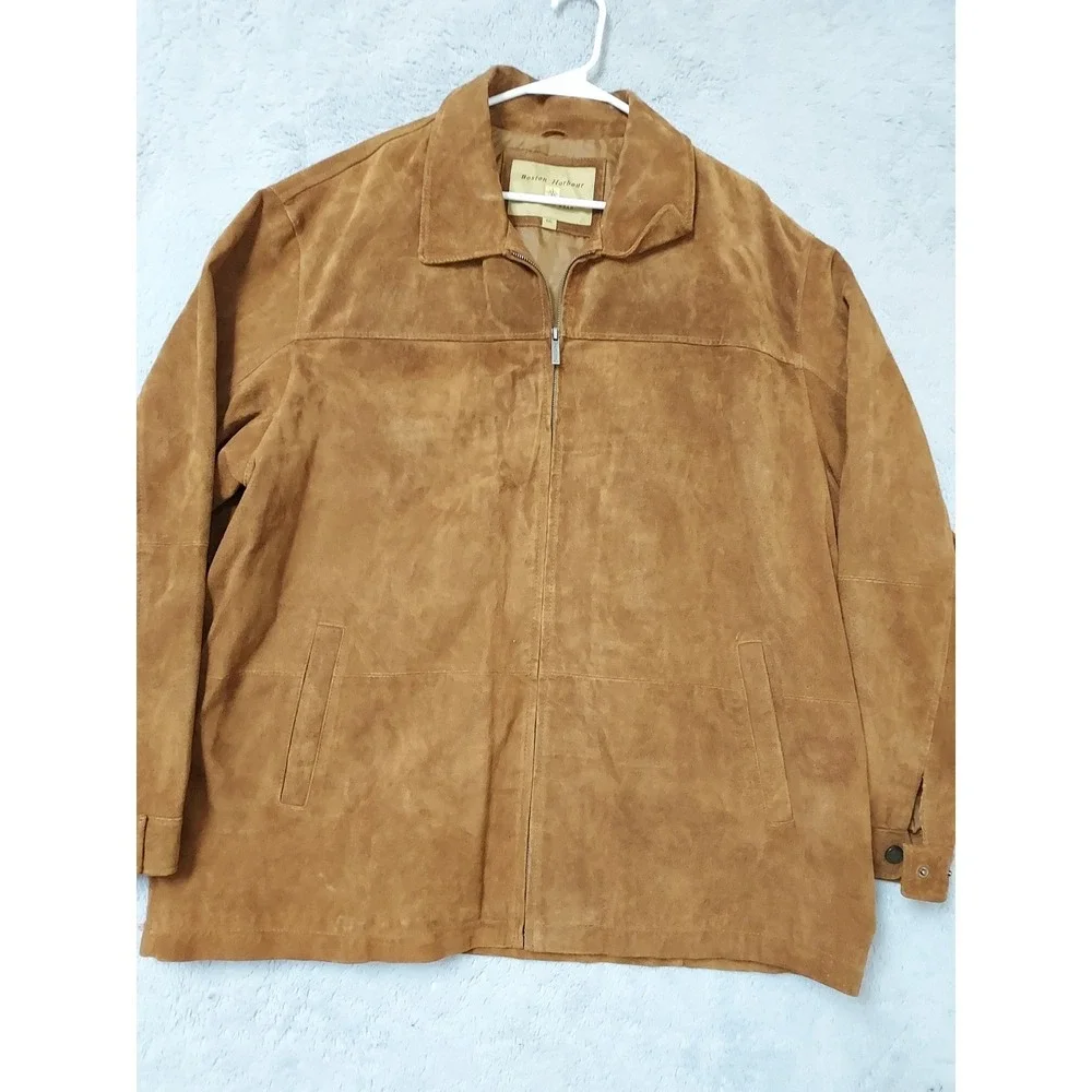 Boston Harbour Jacket Mens XXL 2XL Suede Leather Full Zip Outdoor Brown Lined